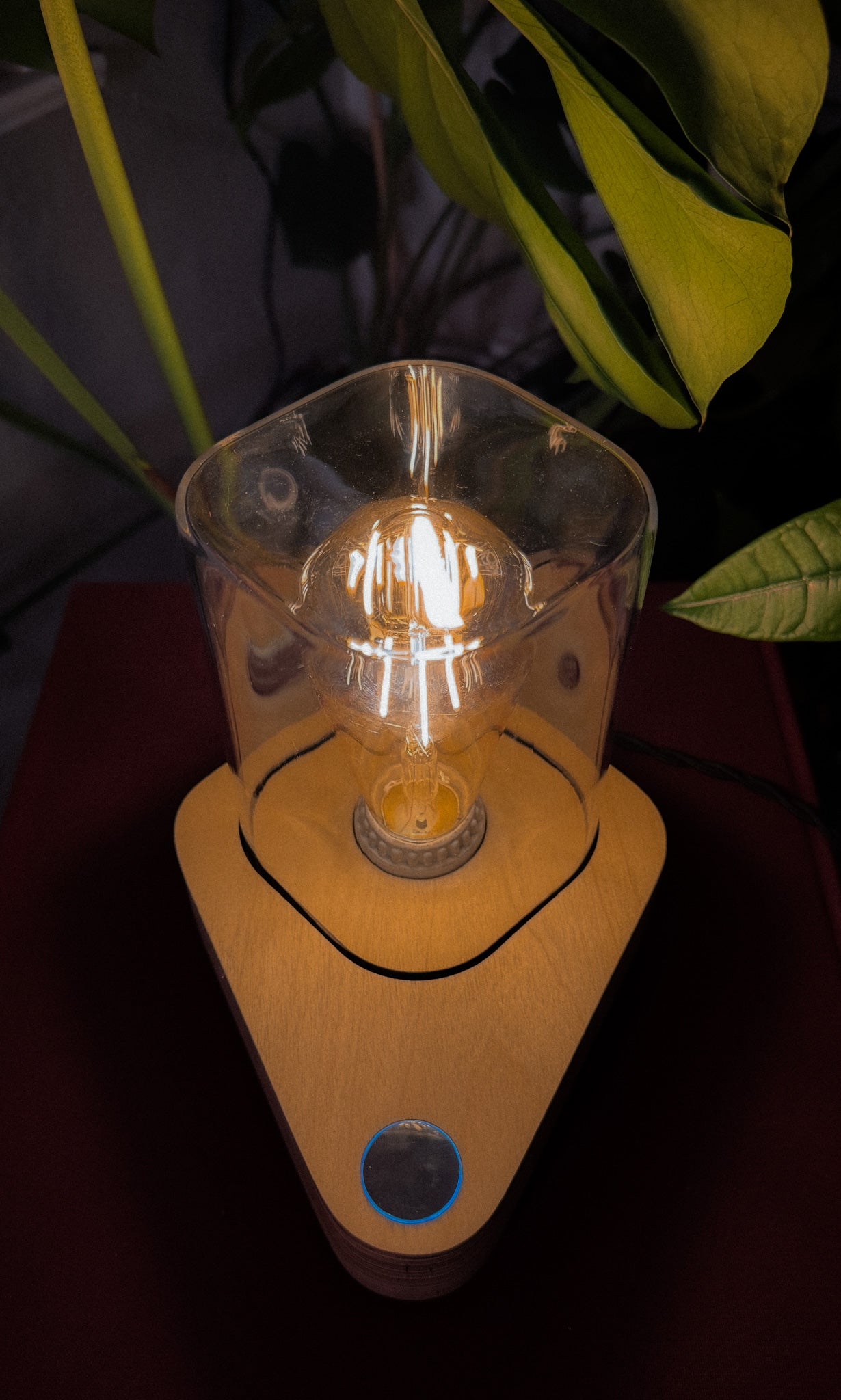 Handmade Plywood & Style Glass Dome Table Lamp with 3-way touch button (square)