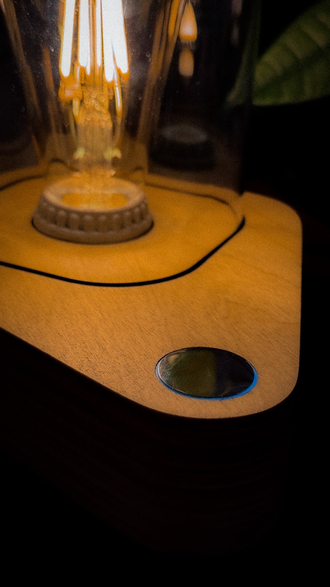 Handmade Plywood & Style Glass Dome Table Lamp with 3-way touch button (square)