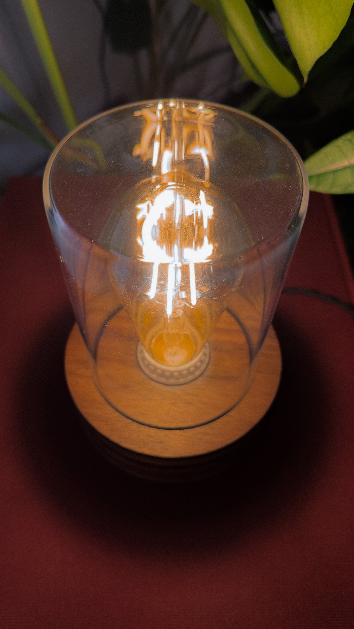 Handmade Walnut & Style Glass Dome Table Lamp with dimmer switch (Round)