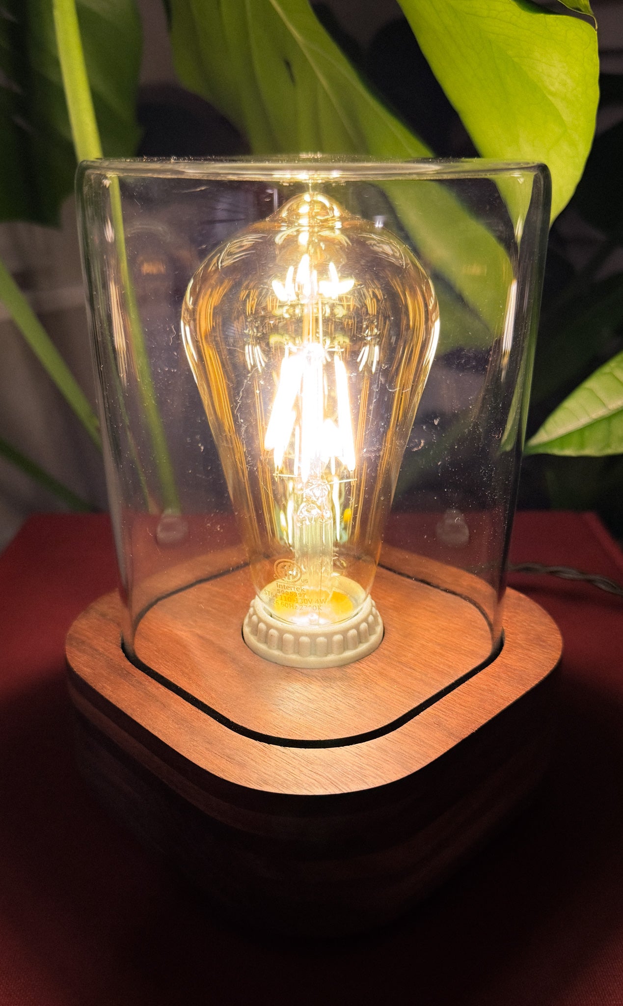 Handmade Walnut & Style Glass Table Lamp with dimmer switch (Square)