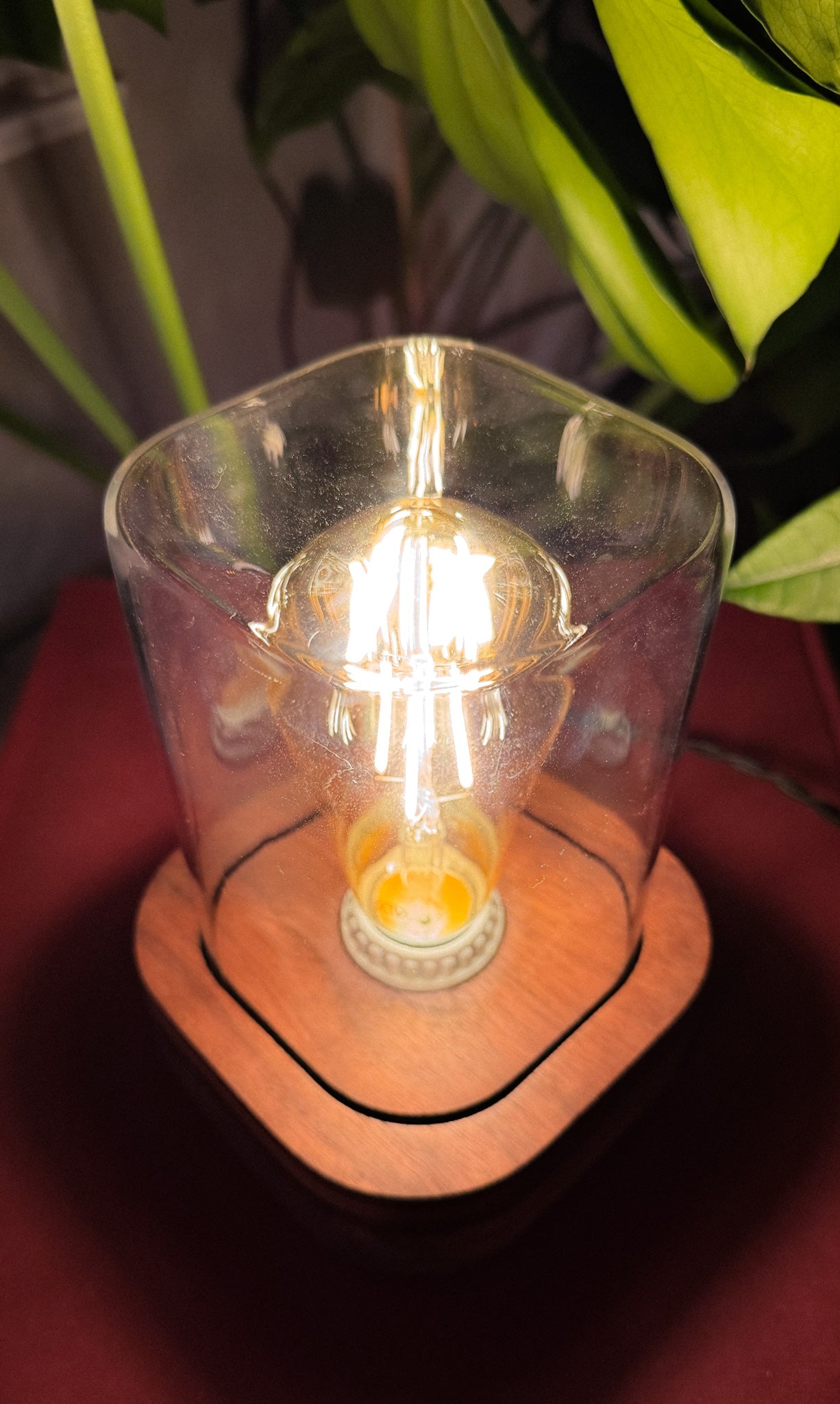 Handmade Walnut & Style Glass Table Lamp with dimmer switch (Square)
