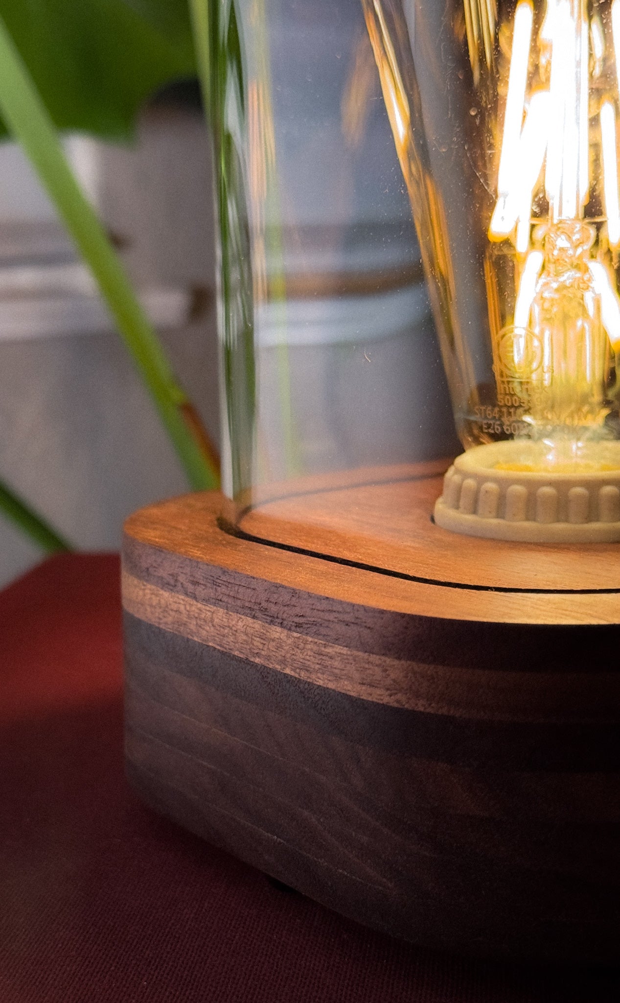 Handmade Walnut & Style Glass Table Lamp with dimmer switch (Square)