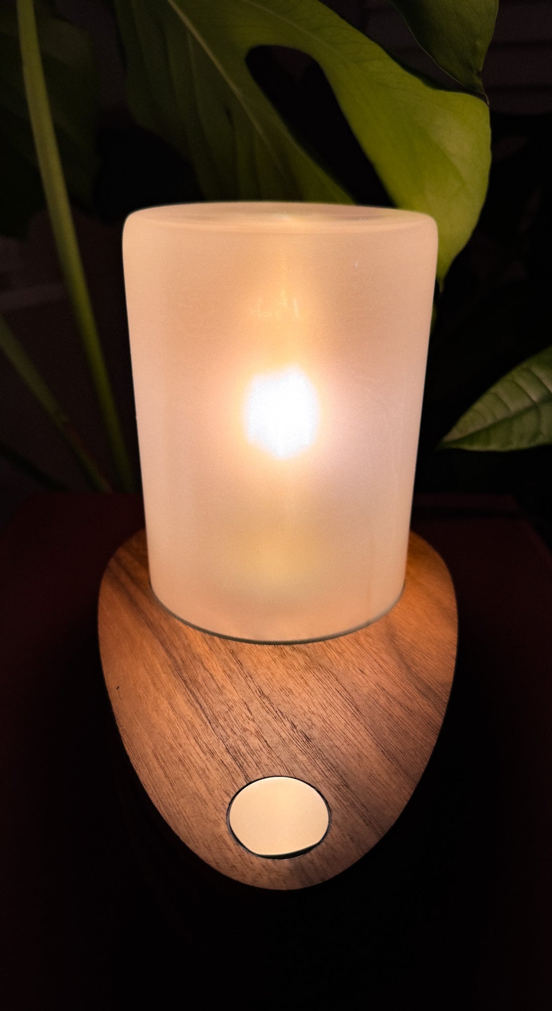 Handmade Walnut & Glass Dome Table Lamp with 3-way touch button (round)