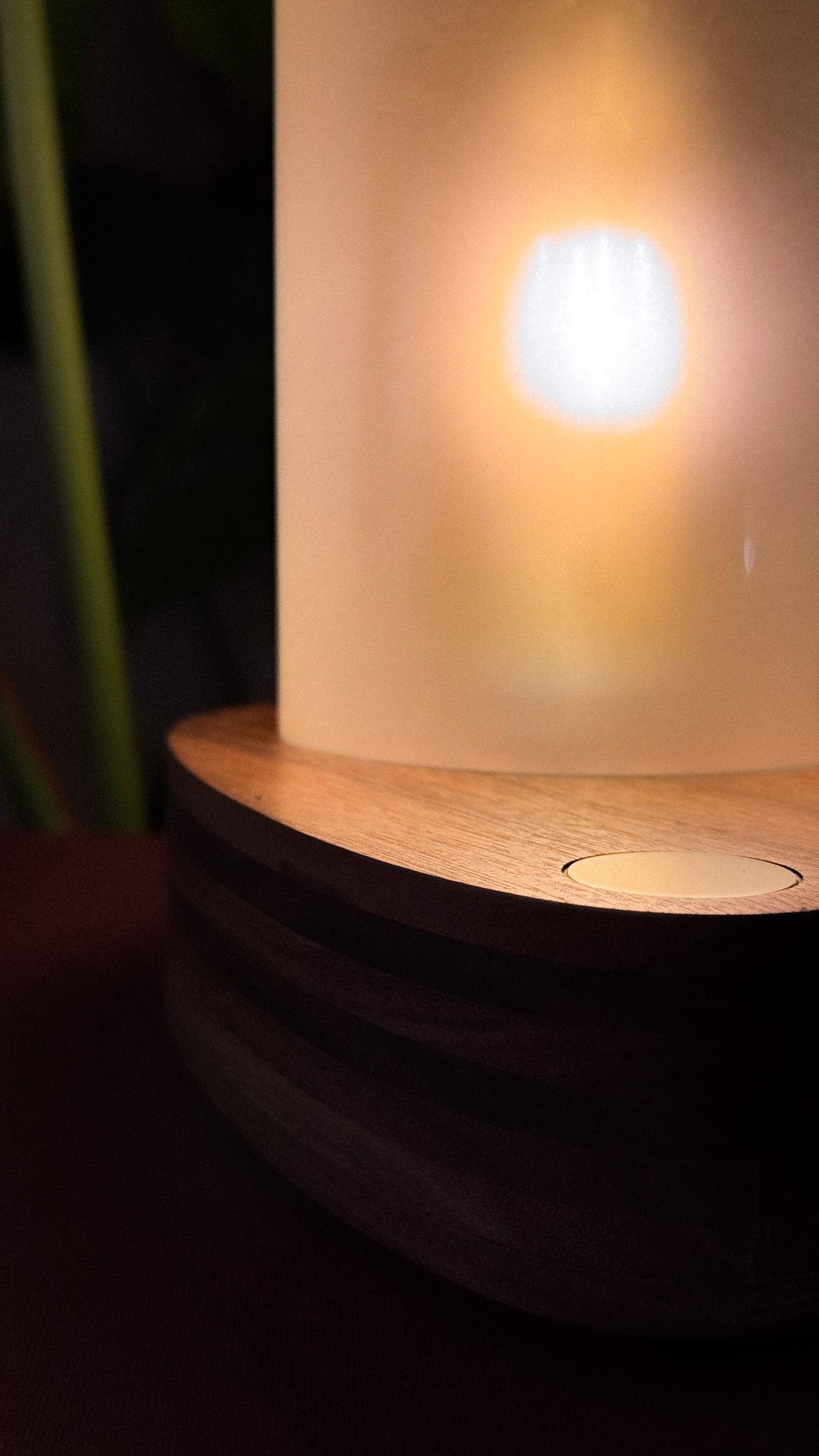 Handmade Walnut & Glass Dome Table Lamp with 3-way touch button (round)