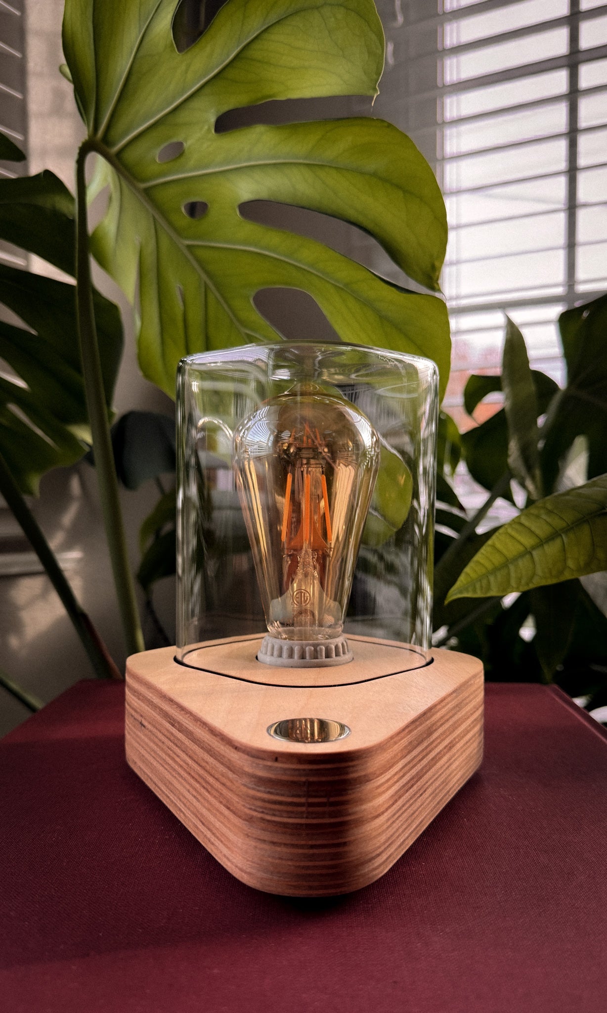 Handmade Plywood & Style Glass Dome Table Lamp with 3-way touch button (square)