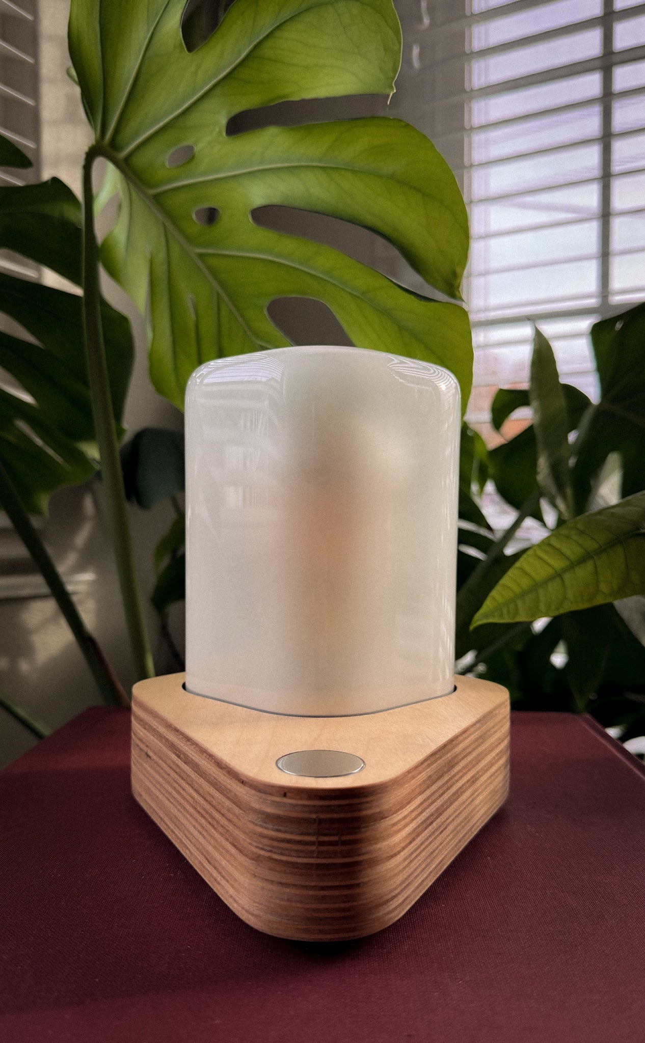Handmade Plywood & Style Glass Dome Table Lamp with 3-way touch button (square)