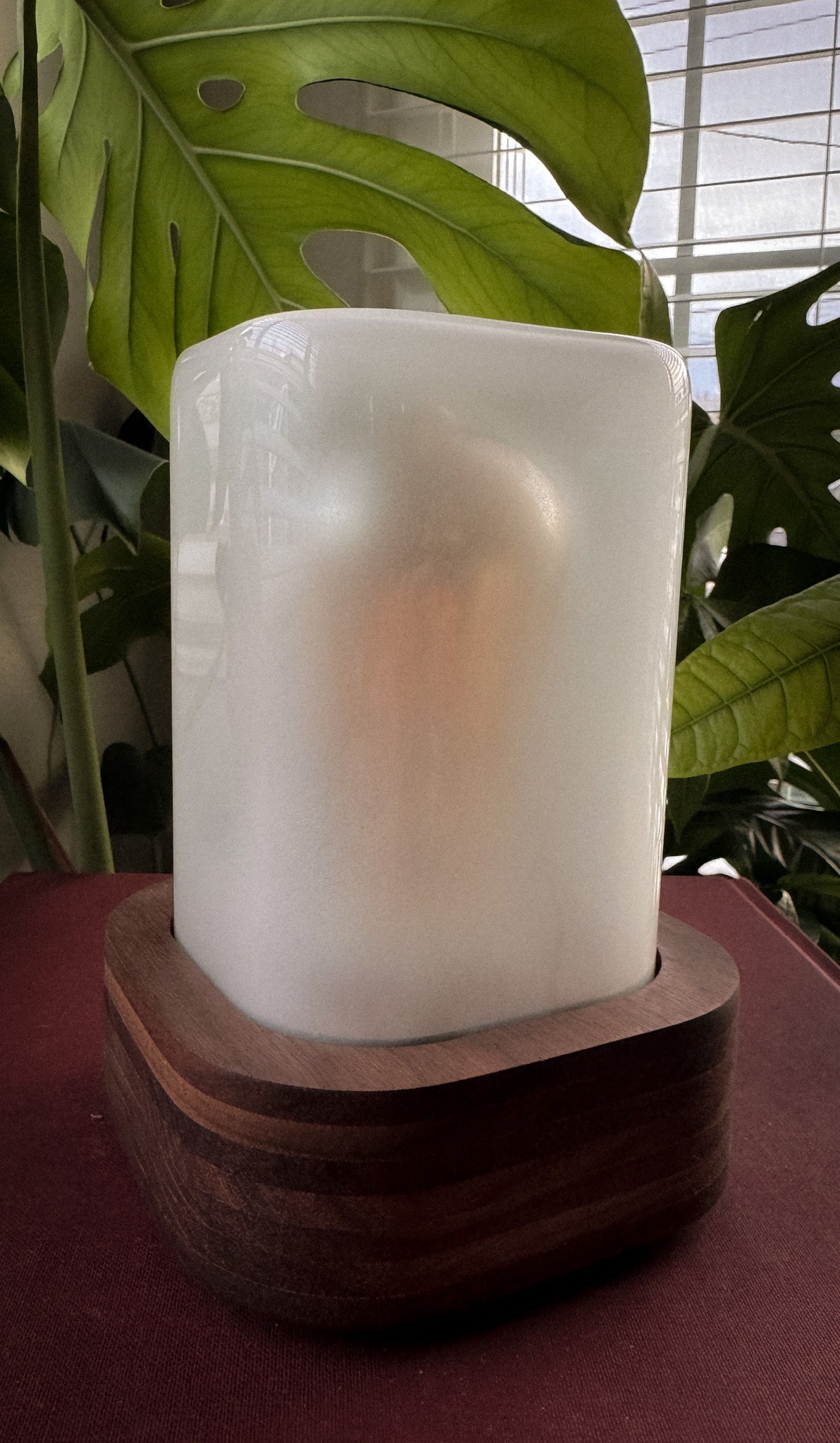 Handmade Walnut & Style Glass Table Lamp with dimmer switch (Square)