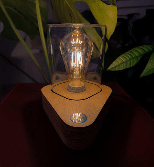 Handmade Plywood & Style Glass Dome Table Lamp with 3-way touch button (square)