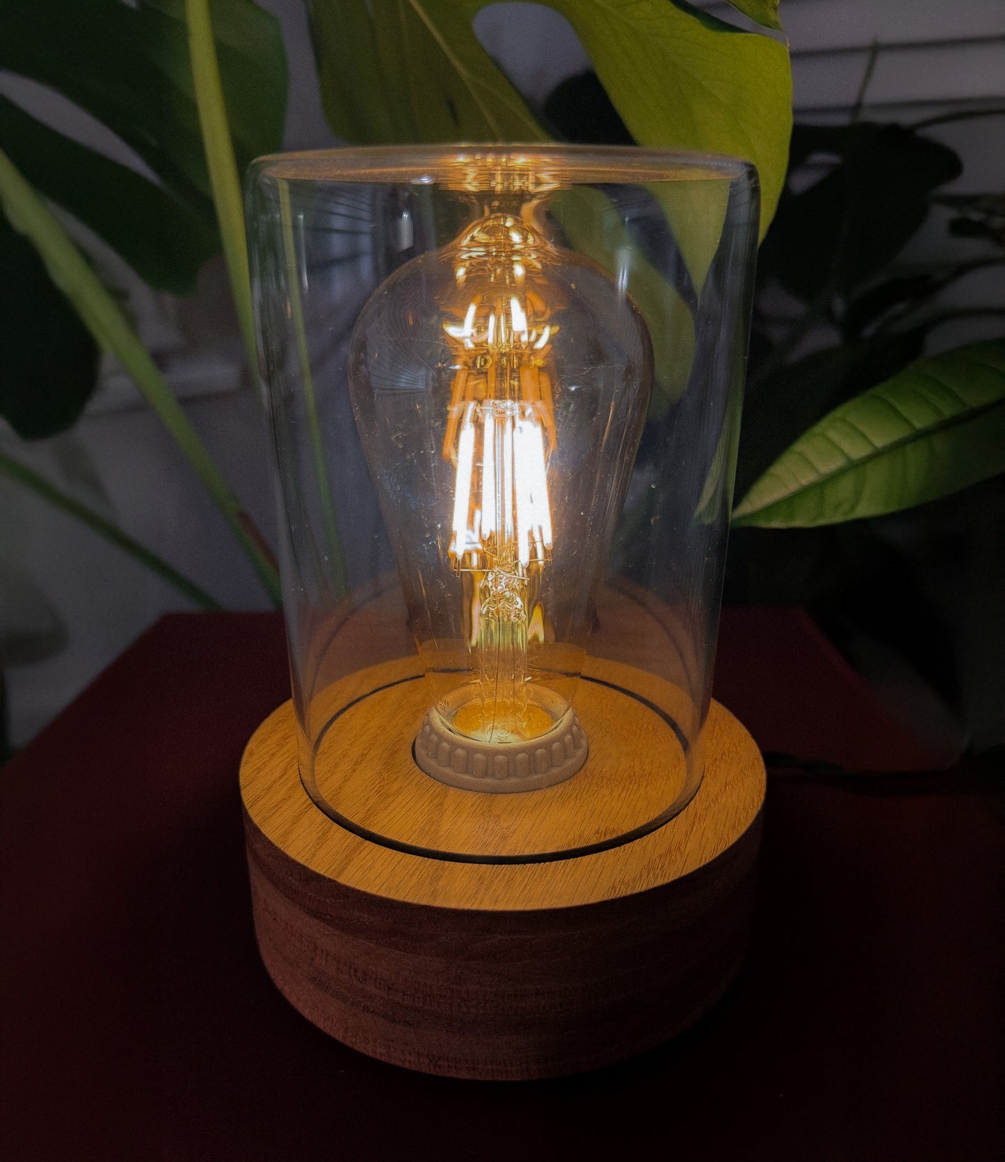 Handmade Oak & Glass Table Lamp with dimmer switch (Round)