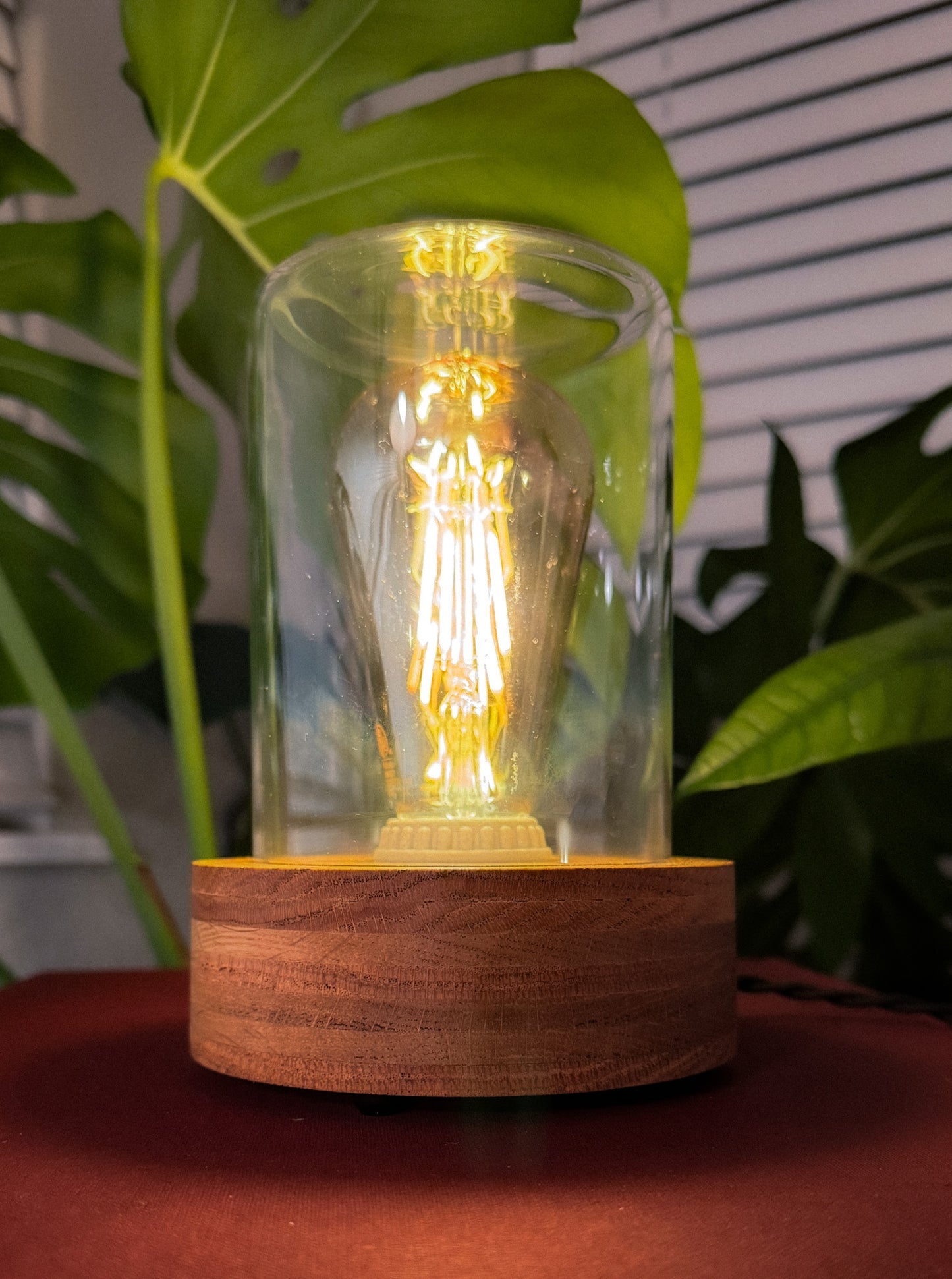 Handmade Oak & Glass Table Lamp with dimmer switch (Round)