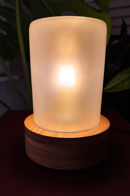 Handmade Oak & Glass Table Lamp with dimmer switch (Round)