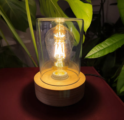 Handmade Plywood & Glass Dome Table Lamp with dimmer switch (Round)