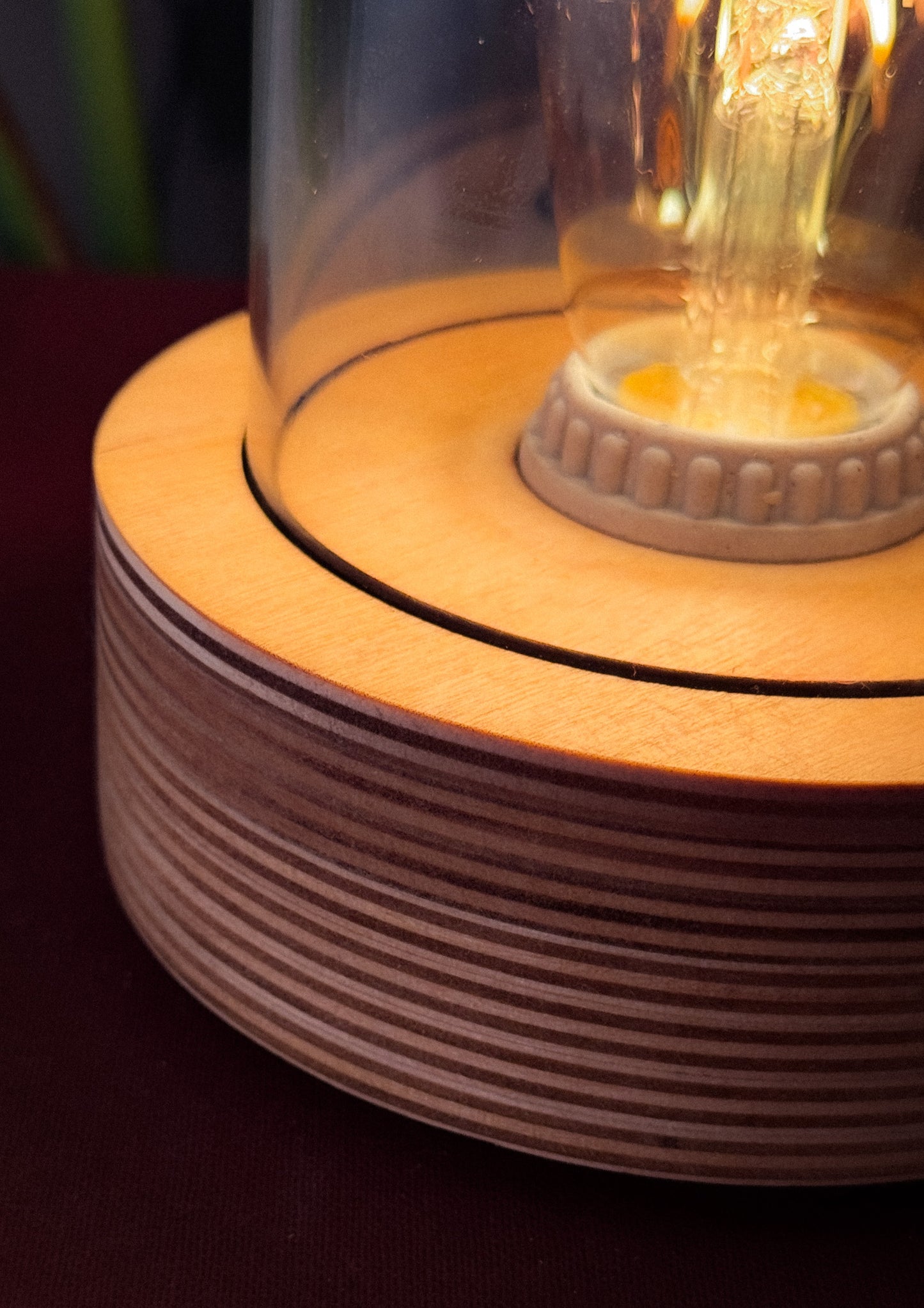 Handmade Plywood & Glass Dome Table Lamp with dimmer switch (Round)