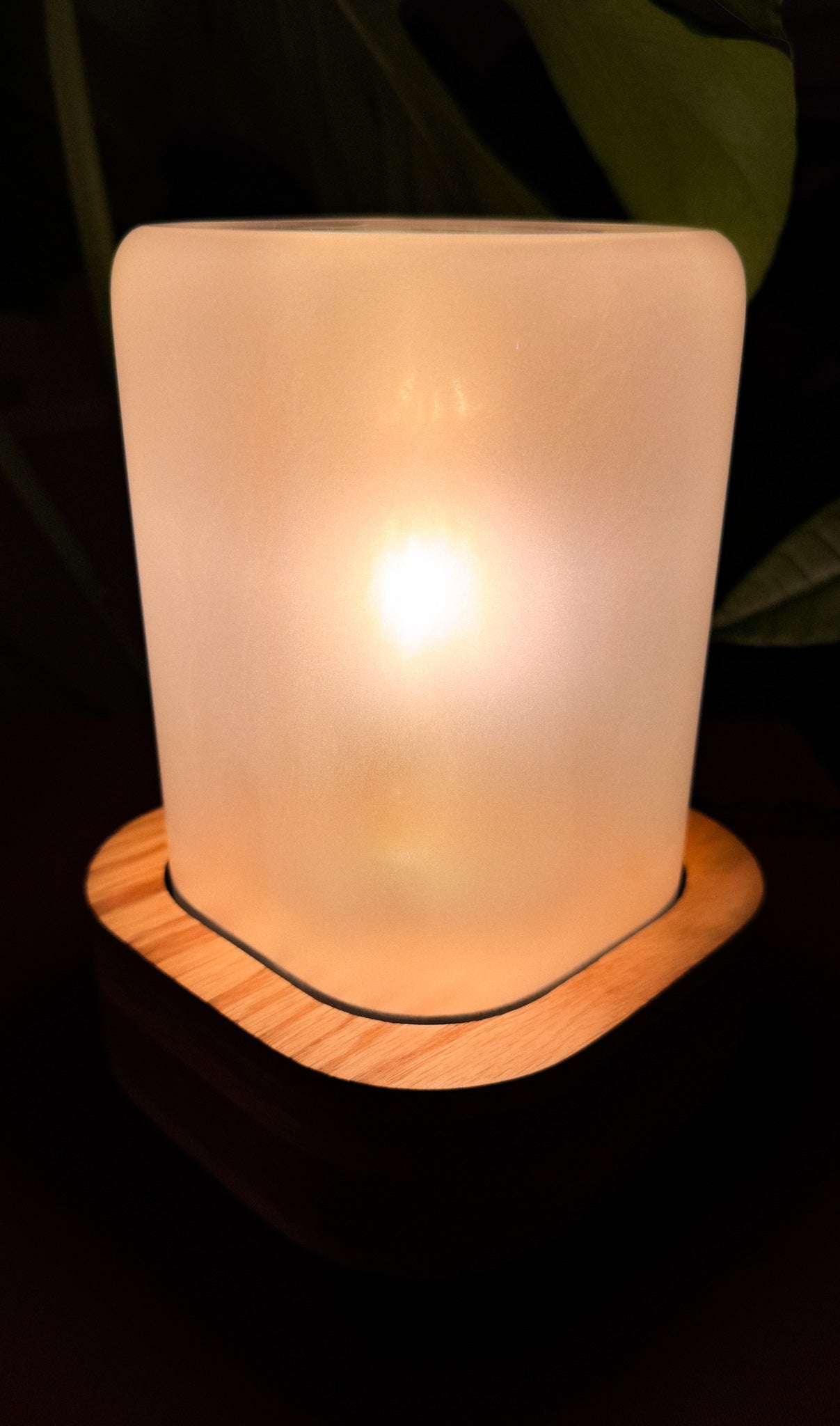 Handmade Oak & Glass Table Lamp with dimmer switch (Square)