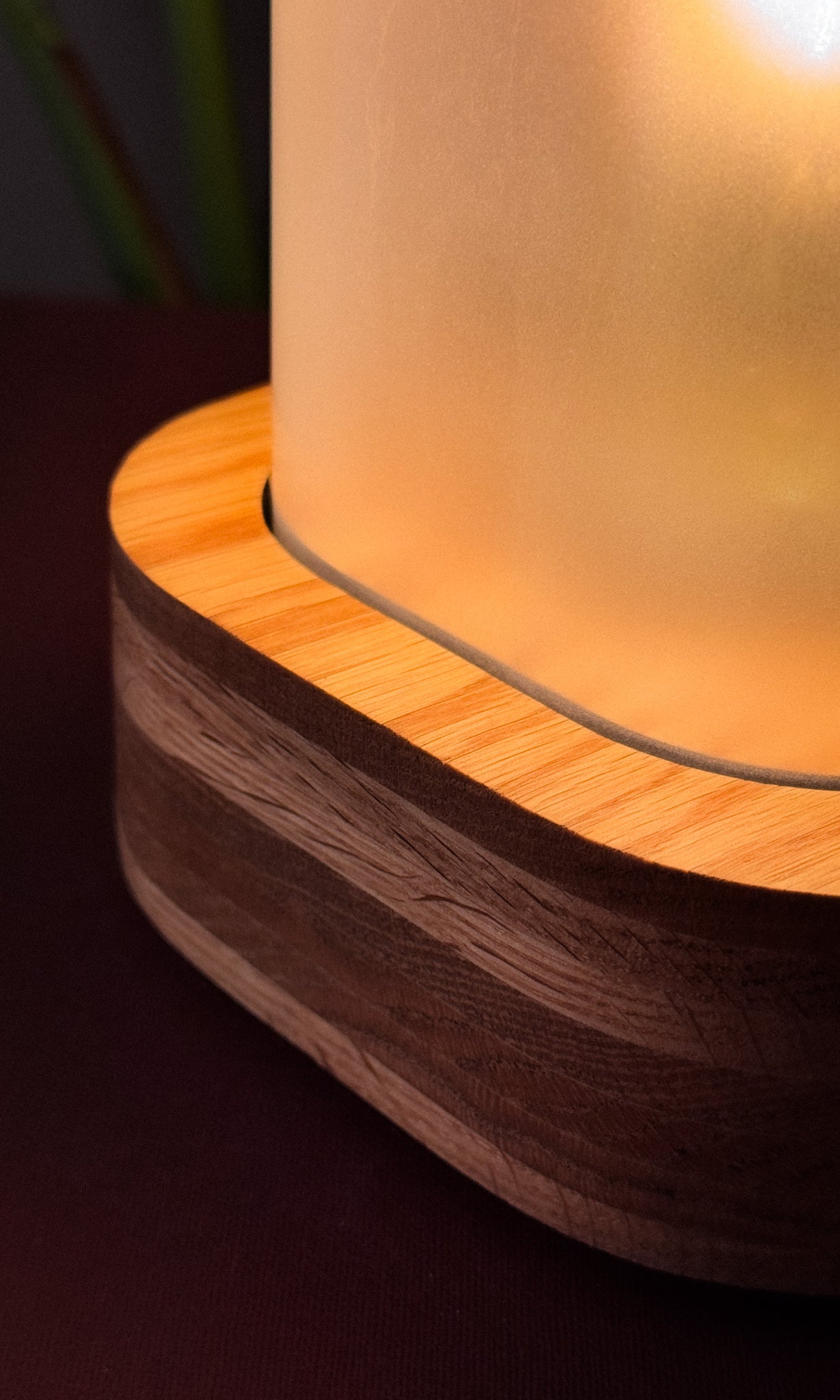 Handmade Oak & Glass Table Lamp with dimmer switch (Square)