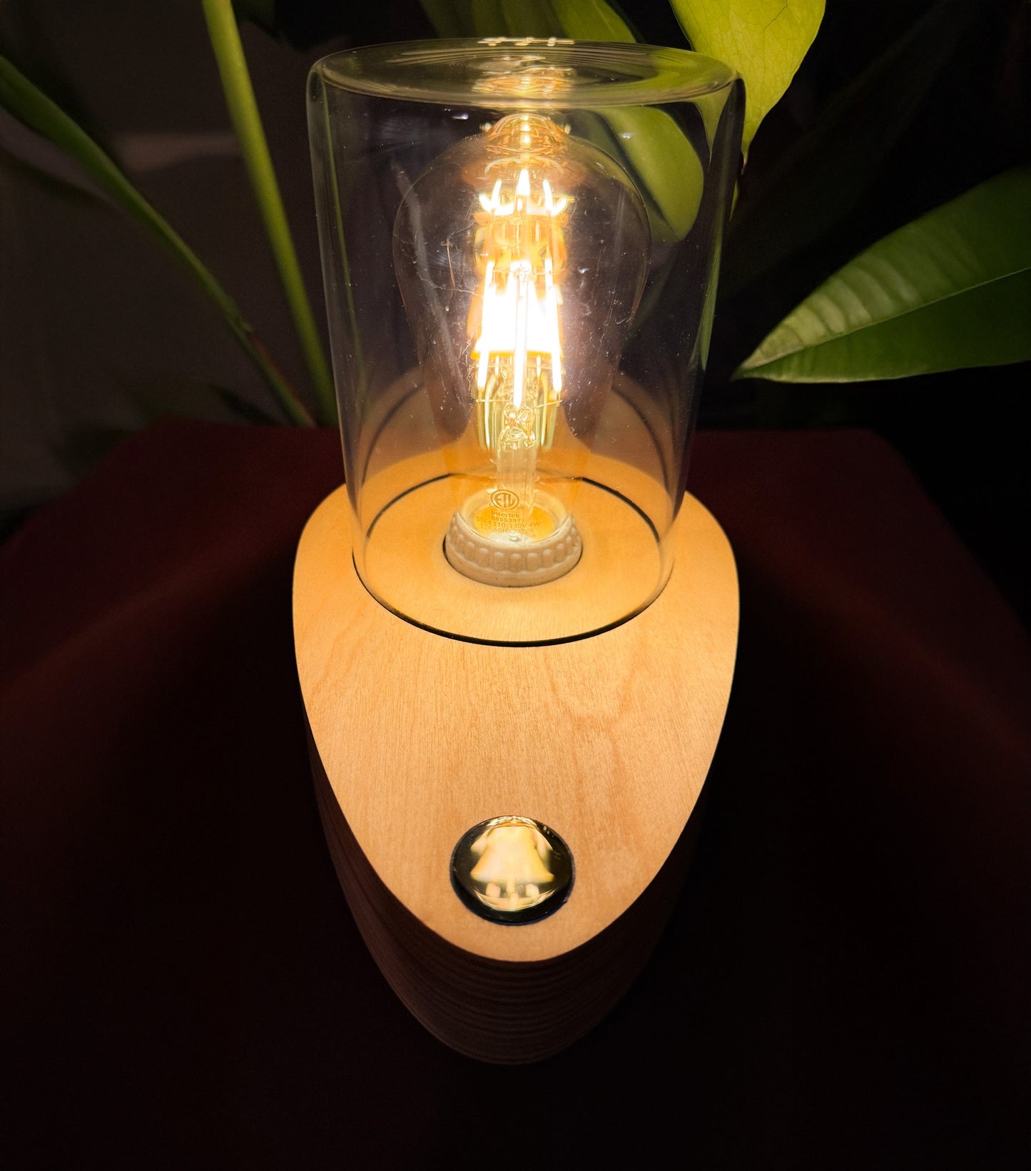 Handmade Plywood & Style Glass Dome Table Lamp with 3-way touch button (Round)