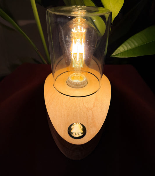 Handmade Plywood & Style Glass Dome Table Lamp with 3-way touch button (Round)