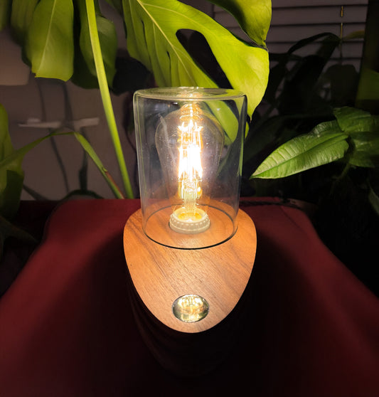 Handmade Walnut & Glass Dome Table Lamp with 3-way touch button (round)