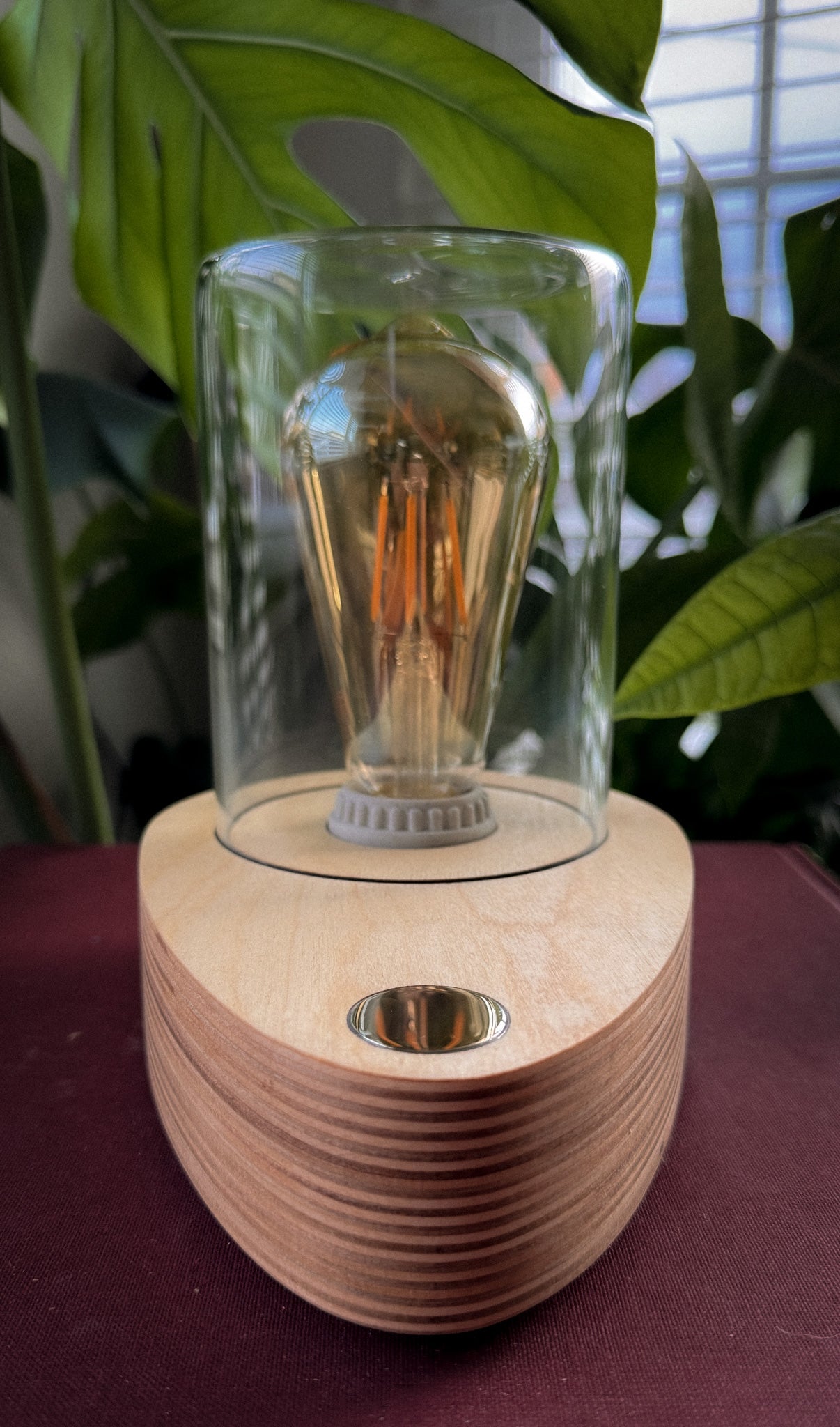 Handmade Plywood & Style Glass Dome Table Lamp with 3-way touch button (Round)