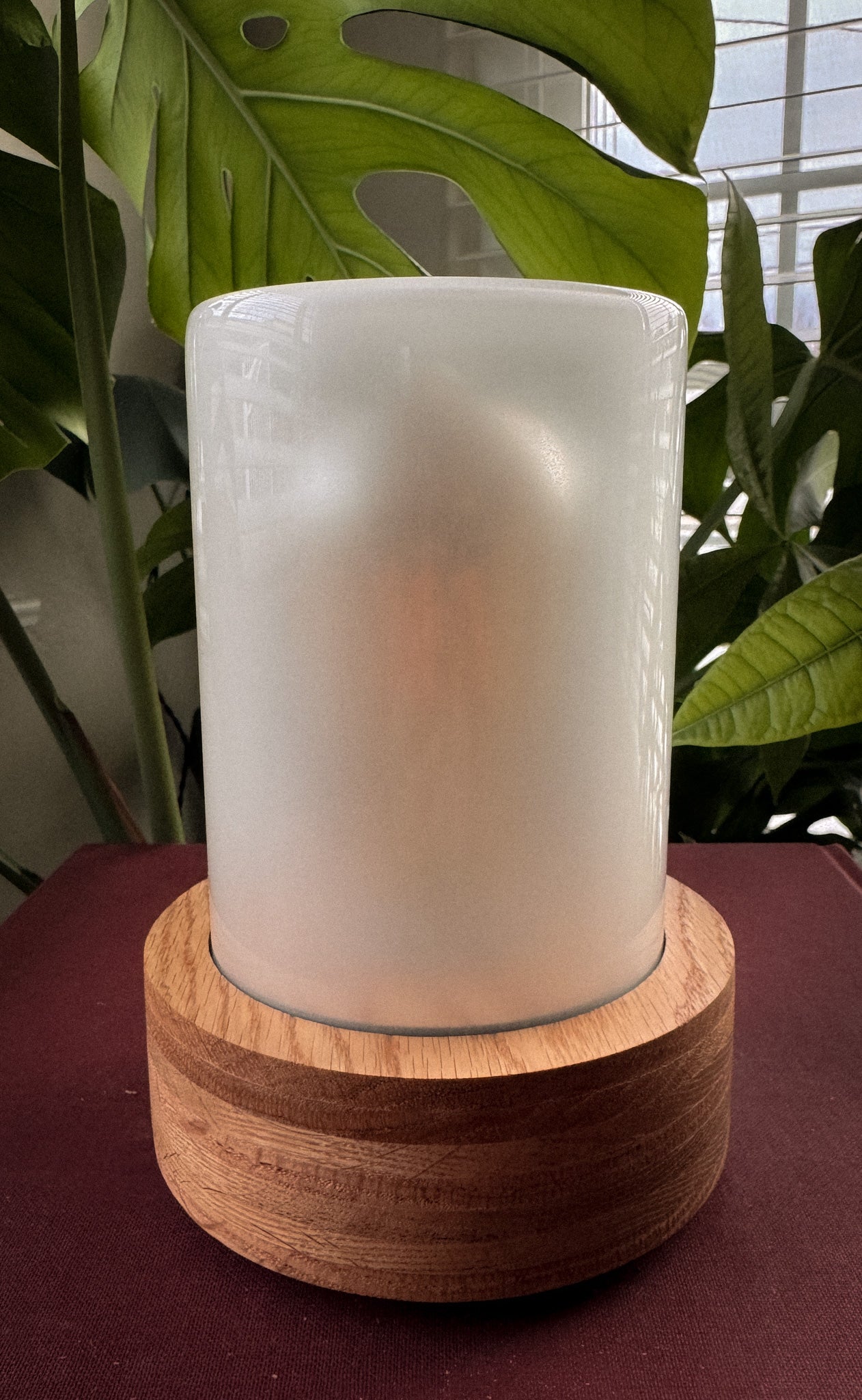 Handmade Oak & Glass Table Lamp with dimmer switch (Round)