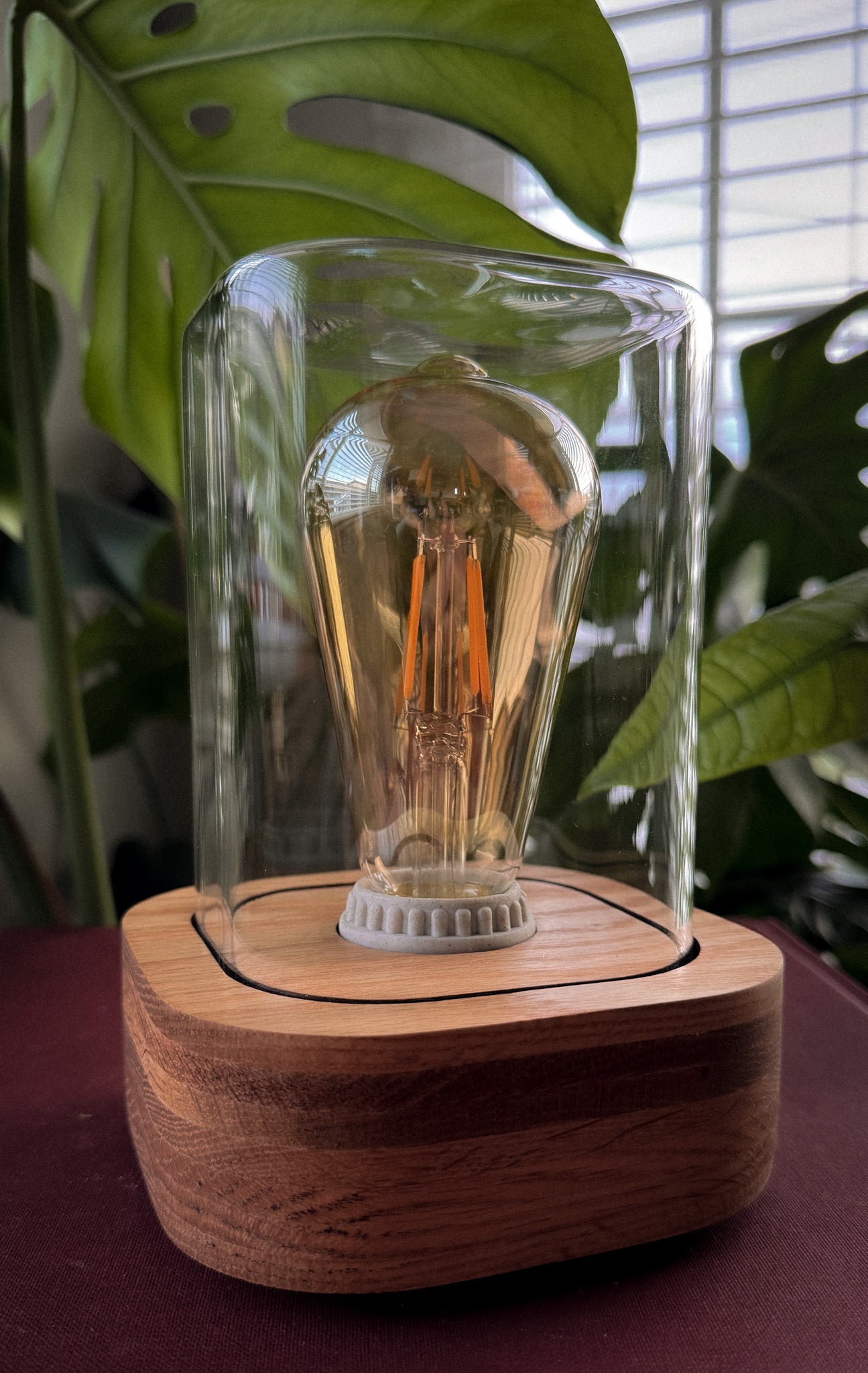 Handmade Oak & Glass Table Lamp with dimmer switch (Square)