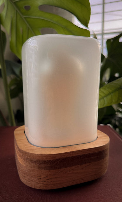 Handmade Oak & Glass Table Lamp with dimmer switch (Square)